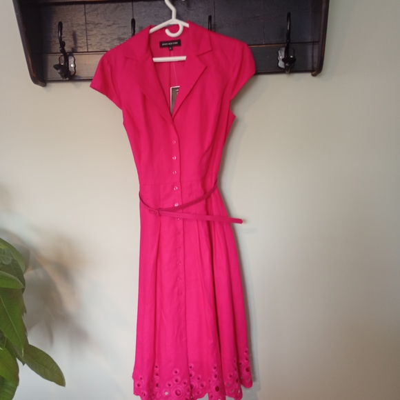 Jones New York Dresses & Skirts - Jones New York Bright Pink Button-Front Midi Dress with Belt